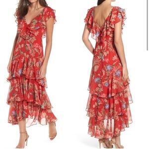 Wayf Red Floral High Low Dress